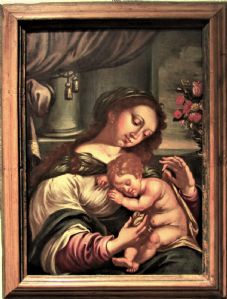Madonna mit Kind" Öl auf Holz, Ende des 16. Jahrhunderts VERKAUFT
